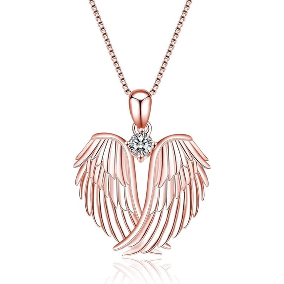 Angel Wings Necklace 925 Sterling Silver Guardian Angel Wings Pendant Necklace Birthstone Necklace for Women Christmas Jewelry Gifts