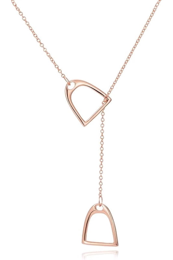 Horse Gift Jewelry 925 Sterling Silver Simple Double Horse Strirrup Lariat Necklace Horse Gift For Women