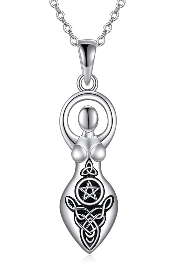 YFN Triple Moon Goddess Necklace Sterling Silver Pentagram Pentacle Opal Pendant necklace Pagan Wiccan Magic Amulet Tree of Life Jewelry for Women Men 18"
