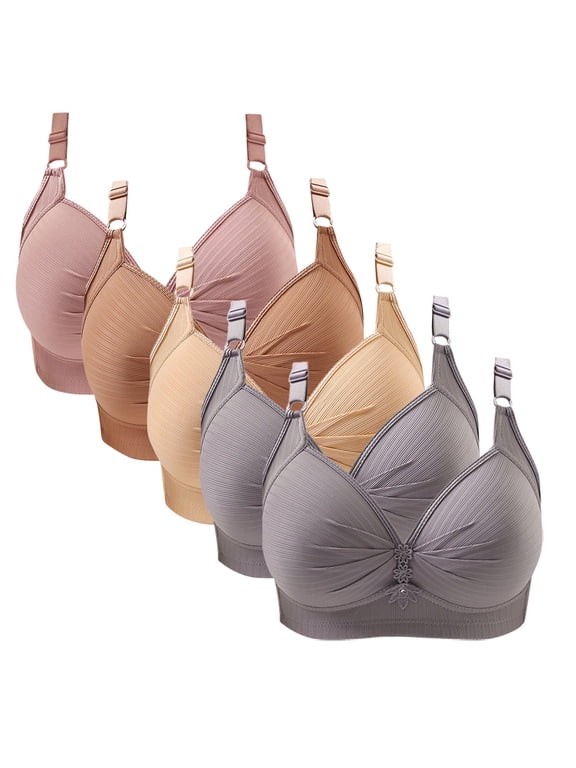 5pc Plus Size Bras for Women Wirefree Seamless Bra Comfortabale Full Coverage Bralette Lift Support Bralette