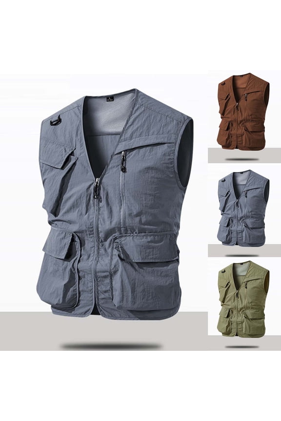 Big and Tall Men's Fishing Vest Utility Safari Travel Vest with Multi Pockets Outdoor Work Photo Cargo Fly Summer Vest Green,L
