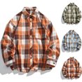 thumbnail image 1 of YFNNUP Big and Tall Plaid Shirt for Men Casual Button Down Tshirt Lightweight Long Sleeve T-Shirt Loose Fit Work Shirts with Pocket Orange XL, 1 of 10