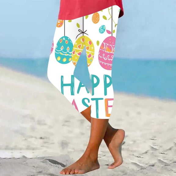 YFNNUP Capri Leggings for Women High Waist Tummy Control Yoga Pants Fashion Graphic Tights Trouser Summer Casual Sports Workout Running Trousers Multicolor M