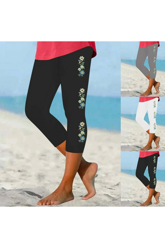 Capri Leggings for Women High Waist Tummy Control Yoga Pants Stretchy Workout Trouser Summer Slim Fit Running Leggings Trouser Black M