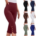 thumbnail image 1 of YFNNUP Capri Pants for Women Solid High Waist Casual Pant Pull On Leggings Trouser Summer Slim Fit Trousers Dark Gray L, 1 of 10