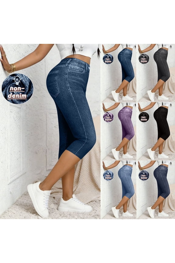 Capris for Women Slim Fit Jean Capri Leggings Soft Stretchy Denim Trouser Casual Going Out Lounge Cropped Pants with Pocketss Purple XXL