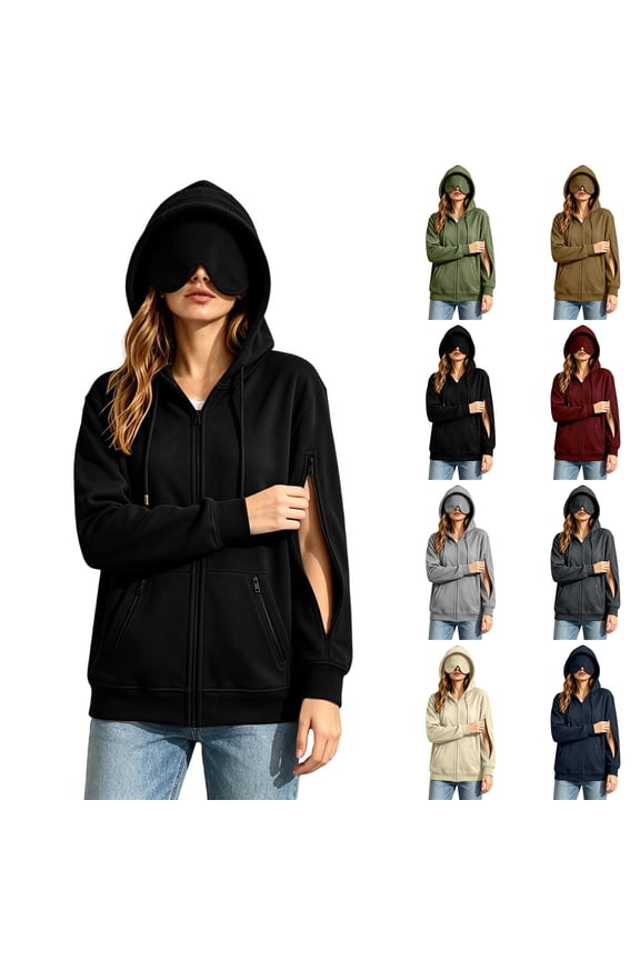 Dialysis Sweatshirts with Arm Zipper Women Hoodie Built-In Eye Mask Warm Lightweight Hemodialysis Port Access Jacket Gray,M