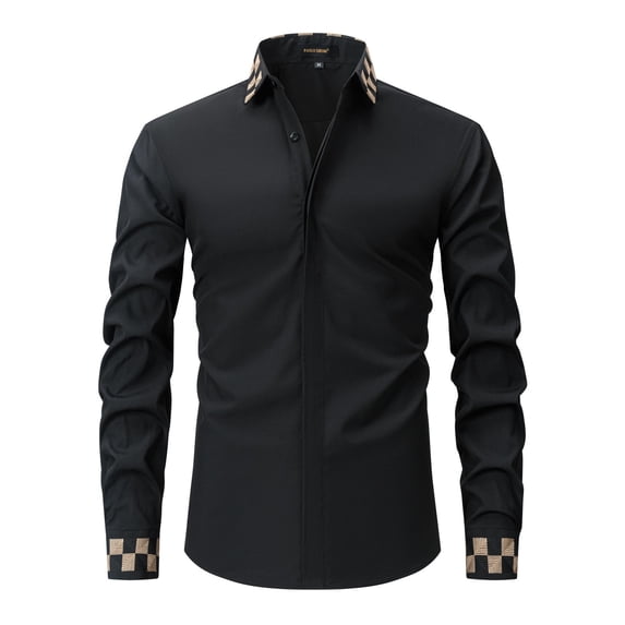 YFNNUP Dress Shirt for Men Button Down Long Sleeve Checkered Cowboy Casual Shirts Button Up Western Formal Tshirts