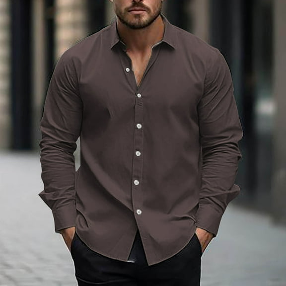 YFNNUP Dress Shirts for Men Casual Button Down Tshirt Long Sleeve Work Shirts Regular Fit Beach Top