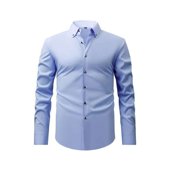 YFNNUP Dress Shirts for Mens Button Down Tshirt Hipster Long Sleeve T-Shirts 2025 Trendy Solid Lapel Neck Tee Shirt Formal Party Tee