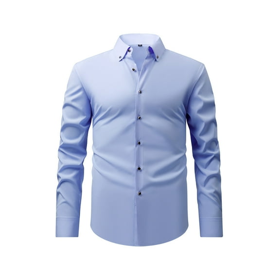 YFNNUP Dress Shirts for Mens Button Down Tshirt Hipster Long Sleeve T-Shirts 2025 Trendy Solid Lapel Neck Tee Shirt Formal Party Tee