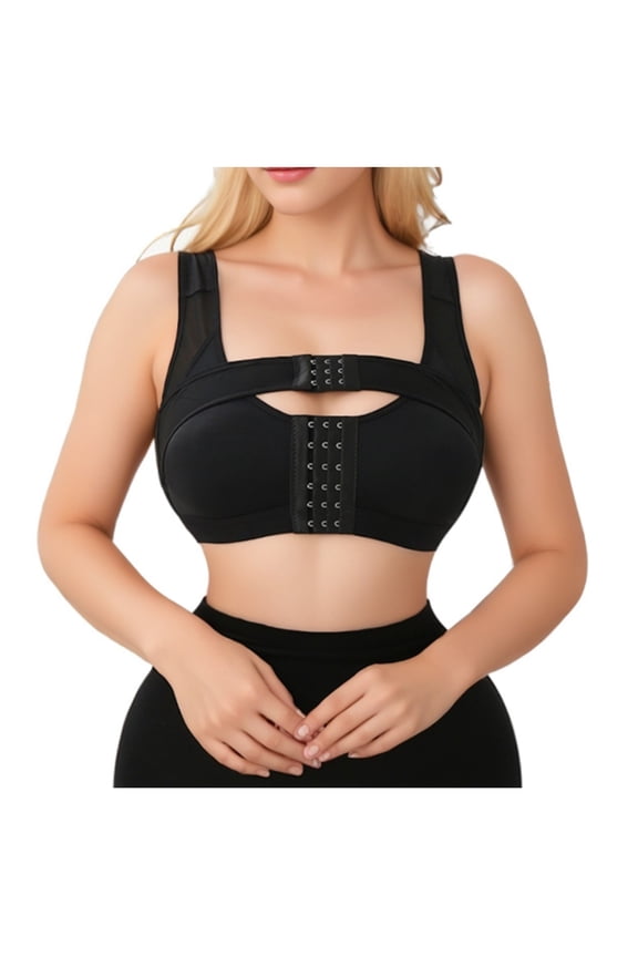 Front Closure Bras for Women Post-Surgery Bra Solid Deep Cups Bralette Posture Corrector Compression Shapewear Tops with Breast Support Band