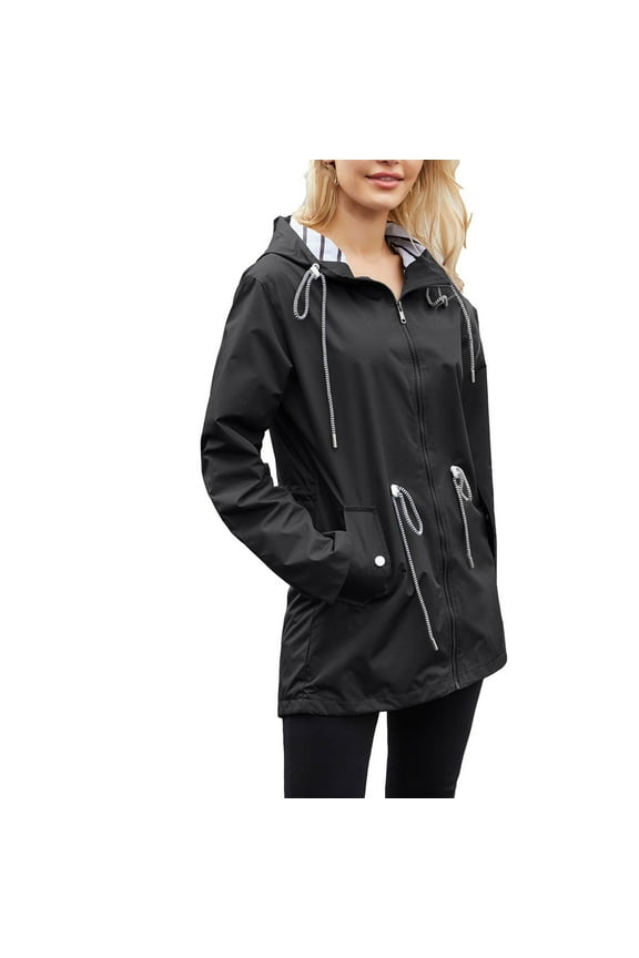 YFNNUP Full Zip Hoodies for Women Rain Jackets with Pockets Waterproof Coats with Hood Lightweight Windbreaker Outdoor Trench Coat Great for Hiking Outdoor Adventures.