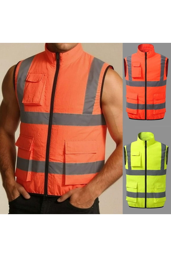 Hi Vis Reflective Safety Vests for Men Women High Visibility Vest with Pockets Construction Safety Apparel Neon Vest for Work Yellow,M