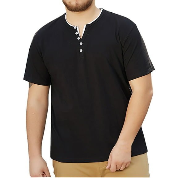 YFNNUP Men’s Cotton T-Shirt，Big and Tall Henley Shirt Short Sleeve Lightweight Tees for Men Button Up T-Shirts