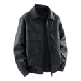 thumbnail image 1 of YFNNUP Leather Jacket Men Big and Tall Zipper Pu Jackets Mens Lapel Motorcycle Coats with Pockets Black, 1 of 9