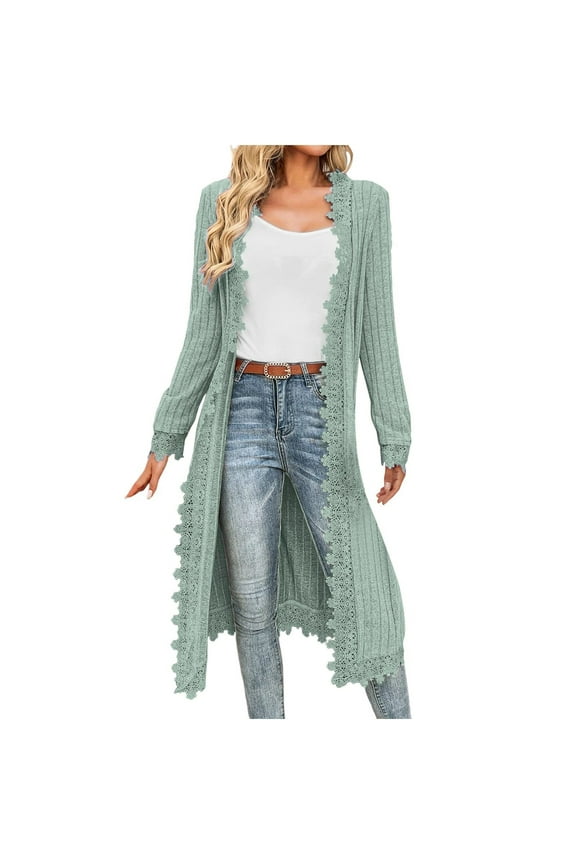 Long Cardigans for Women Open Front Drape Lightweight Duster Long Sleeve Crochet Lace Outerwear Casual Fall Cardigan