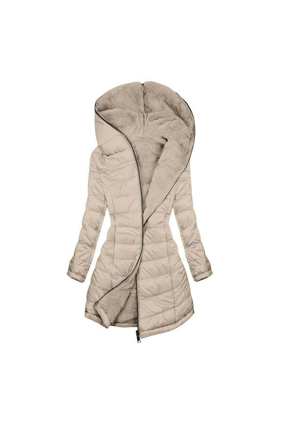 Long Winter Coats for Women Fleece Lined Warm Puffer Jacket Thicken Qulited Parka Outwear With Hood