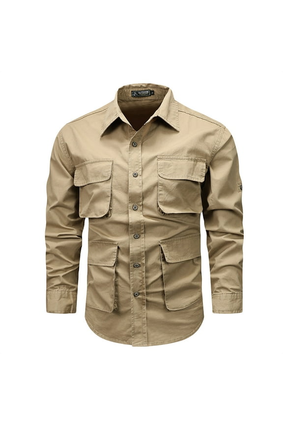 Men Big and Tall Long Sleeve Tactical Shirts Vintage Military Work Shirts Casual Button Down Outdoor Hiking T-Shirt