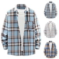 thumbnail image 1 of YFNNUP Men Casual Button Down Tshirt Fall Long Sleeve Plaid Shirts Classic Fit Lapel Work Shirt Coat White XXXL, 1 of 7