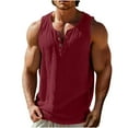 thumbnail image 1 of YFNNUP Men Cotton Linen Tanks V Neck Button Sleeveless Henley Shirts Basic Solid Color Tank Tops Summer Beach Vacation Muscle Vests, 1 of 6