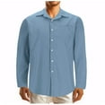 thumbnail image 1 of YFNNUP Men Cotton Shirts Casual Button Down Long Sleeve Shirt Solid Collar Work Shirts Beach Shirt with Pocket, 1 of 5