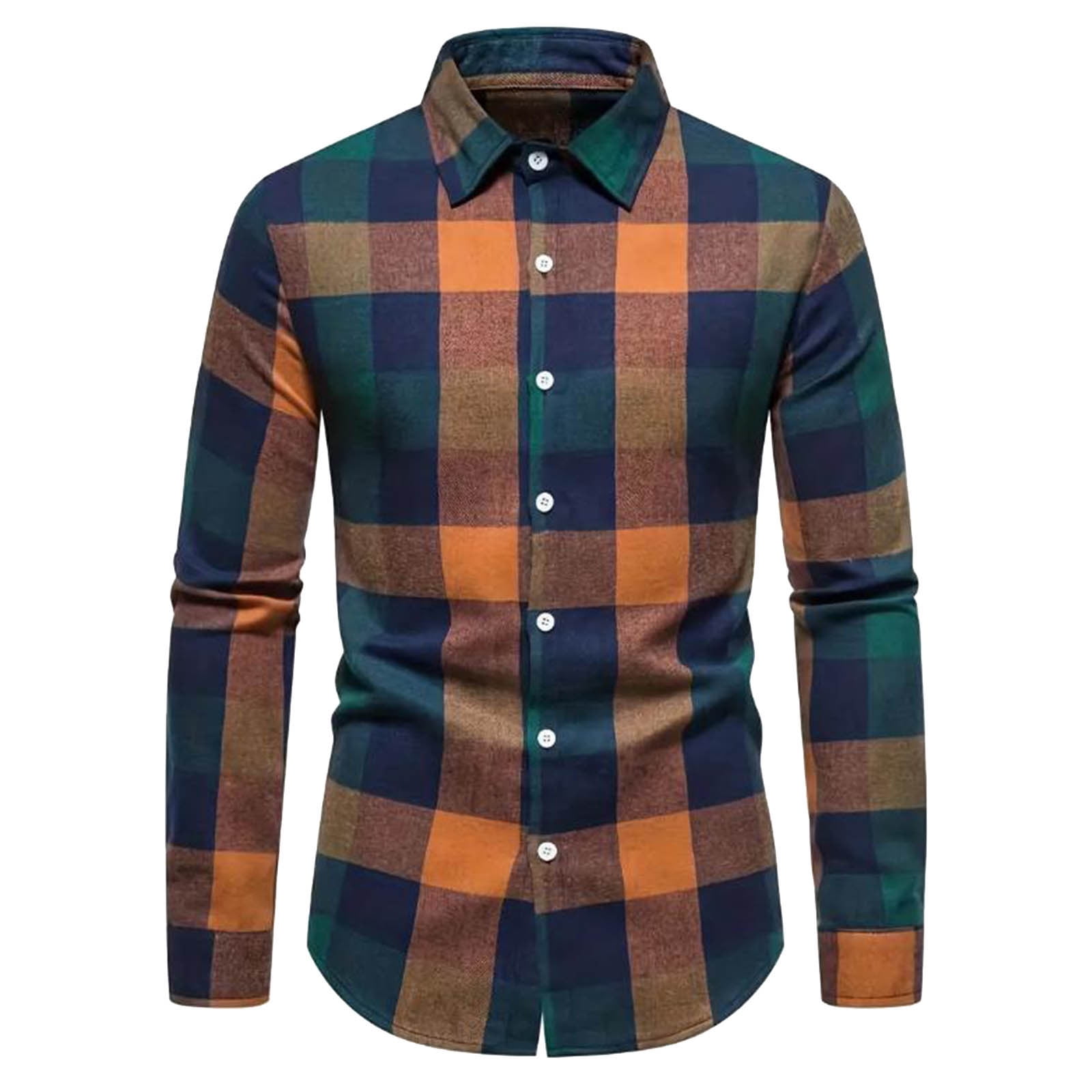 YFNNUP Men Long Sleeve Plaid Shirt Casual Button Down Business Uniform ...