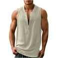 thumbnail image 1 of YFNNUP Men Tank Tops Cotton Linen Beach Sleeveless Shirts Loose Fit V Neck Lapel Hippie T Shirts Summer Lightweight Tropical Henley Shirts, 1 of 7
