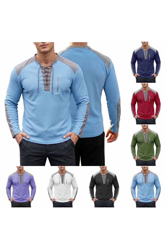 Men Waffle Elbow Patch Shirt Casual Outdoor Long Sleeve Spring Pullover Drawstring Workout Shirts Wine,M