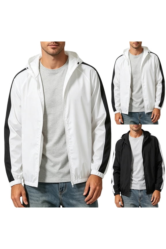 Men & Women Sun Protection Jacket Ultra Light Thin Color Block Windbreaker Outdoor Cycling Jacket Hoodie Clothing Black,XL