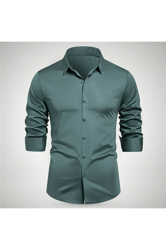 Men's Big and Tall Dress Shirts Solid Long Sleeve Stretch Wrinkle-Free Formal Shirt Business Casual Button Down Shirts