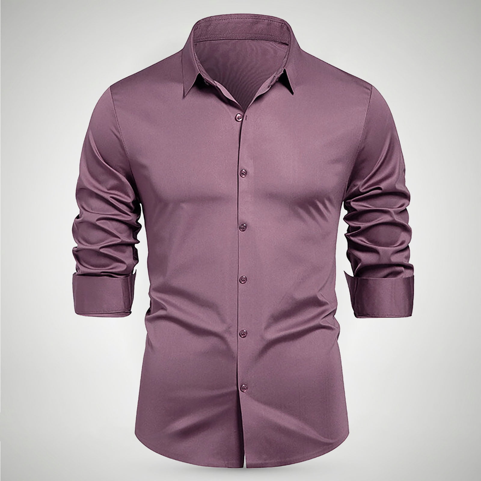 tall dress shirts Yfnnup Men's Big and Solid Long Sleeve Stretch Wrinkle-Free Formal Shirt Business Casual Button Down Shirts, Size: XL, Purple not extra width Men's Big and Tall Red