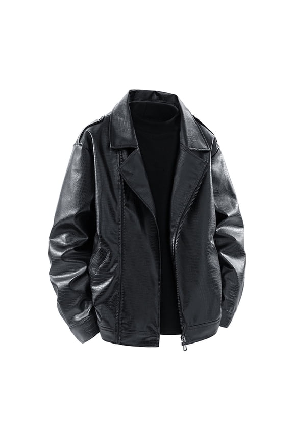 Men's Big and Tall Faux Leather Jacket Trendy Motorcycle Jackets Waterproof Windproof PU Moto Jackets Vintage Bomber Coat Black