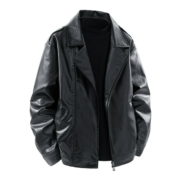 YFNNUP Men's Big and Tall Faux Leather Jacket Trendy Motorcycle Jackets Waterproof Windproof PU Moto Jackets Vintage Bomber Coat Black