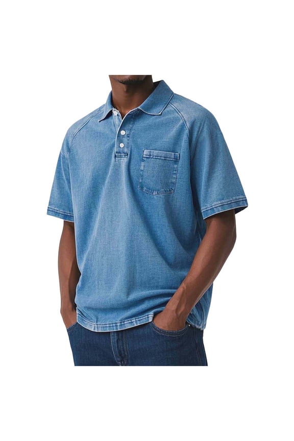 Men's Big and Tall Shirts Short Sleeve Distressed Washed T-Shirt Button Lapel Casual Tops with Pocket