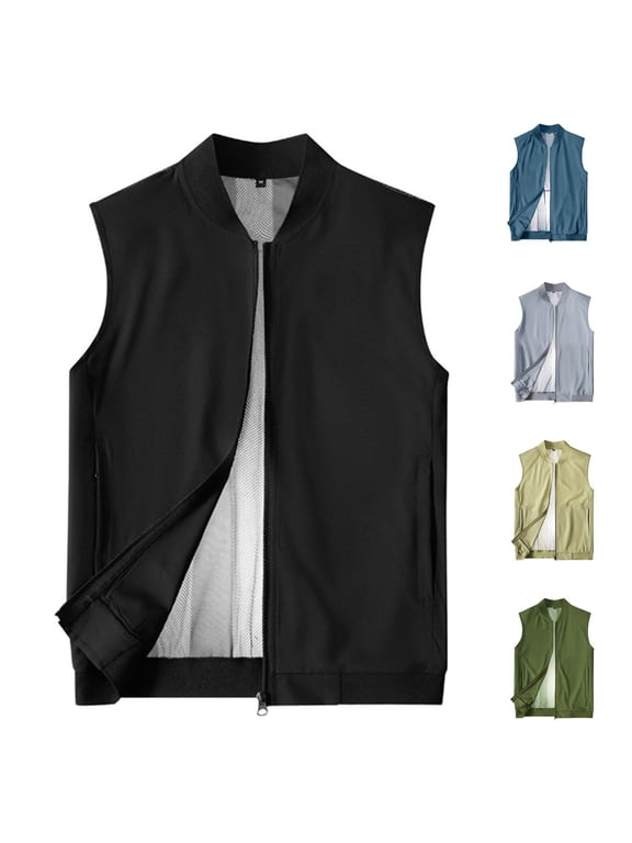 Men's Casual Outerwear Vest Big and Tall Lightweight Winter Zip Up Sleeveless Jacket for Hiking Travel Golf Running Gray,XL