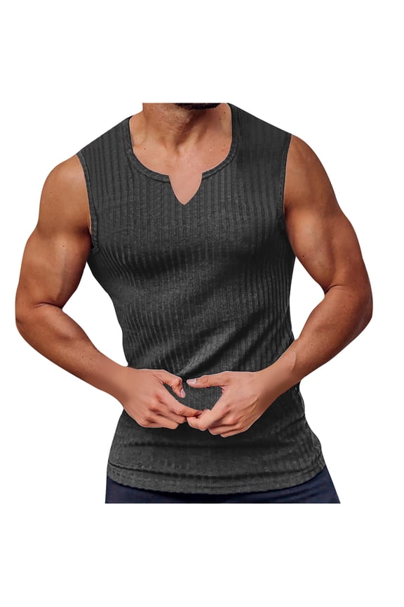 Men's Casual Tank Tops Ribbed Knit Sleeveless Muscle Shirts Basic Tank Undershirts