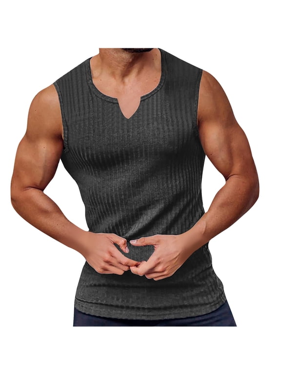 Men's Casual Tank Tops Ribbed Knit Sleeveless Muscle Shirts Basic Tank Undershirts