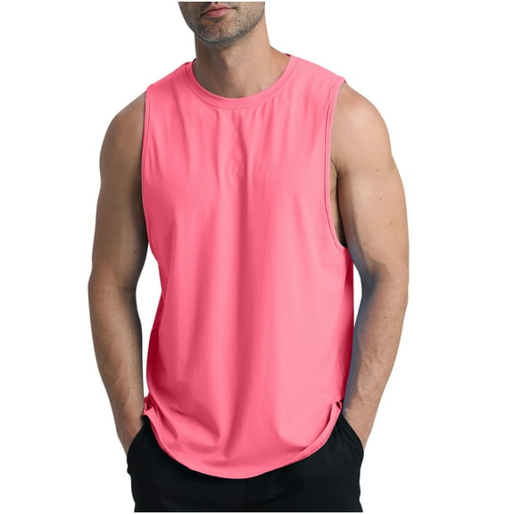 YFNNUP Men's Color Block Round Neck Sleeveless Regular Fitted Basic Tank Tops Vest