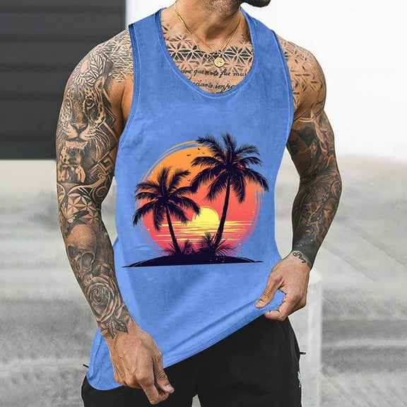 YFNNUP Men's Color Block Round Neck Sleeveless Regular Fitted Basic Tank Tops Vest