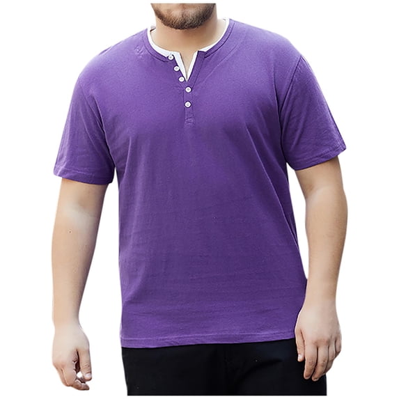 YFNNUP Men’s Cotton T-Shirt,Big and Tall Henley Shirt Short Sleeve Lightweight Tees for Men Button Up T-Shirts