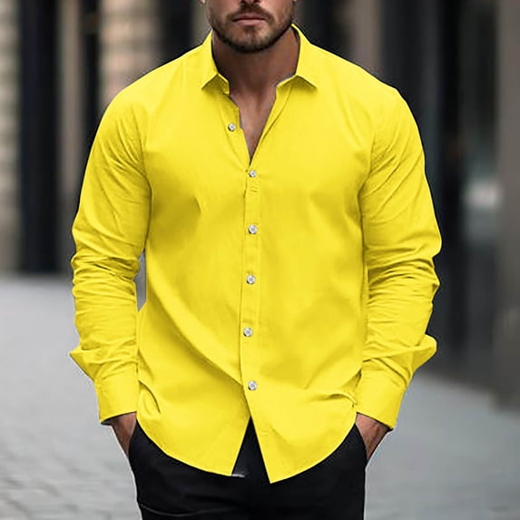 YFNNUP Men's Dress Shirt Casual Button-Down Shirt Long Sleeve Solid Work Tshirts for Formal and Casual Wear
