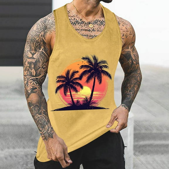 YFNNUP Men's Floral Tank Top Set Sleeveless Tees Outfit Luxury Print Casual Sport T-Shirts Tracksuit Hawaii Beach Vacation