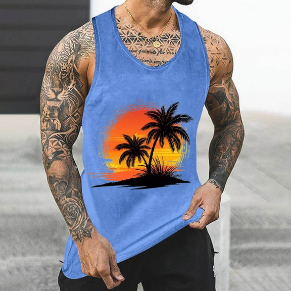 YFNNUP Men's Gym Workout Tank Tops Swim Beach Shirts Summer Sleeveless Training T-Shirt Muscle Bodybuilding Athletic Clothes