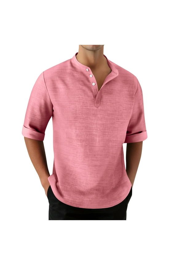 Men's Henley Shirts 3/4 Roll Up Sleeve 3 Button T-Shirts Casual Lightweight Basic Tee Fashion Summer Tops