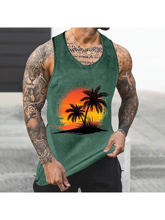 Men's Letter Graphic Print Sleeveless Round Neck Tee Shirt Casual Summer Tank Top
