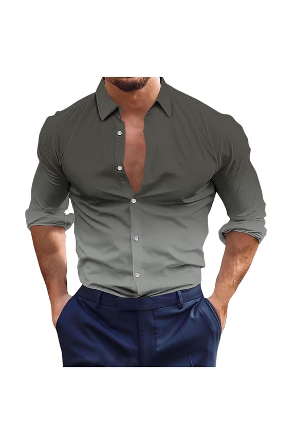 Men's Muscle Dress Shirts Solid Long Sleeve Business Casual Button Down Shirt Slim Fit Stretch Athletic Fit Shirt