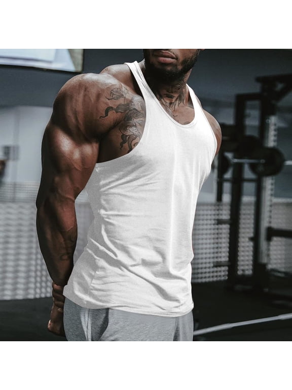 Men's Muscle Tank Tops Sleeveless Cut Off Shirts Bodybuilding Gym Workout Stringer T-Shirts