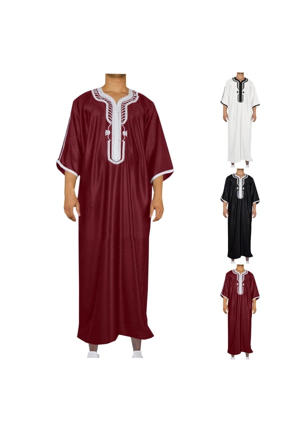 Men's Muslim Clothes Thobe Middle East Kaftan Saudi Arab Caftans Islamic Abaya Dress Dubai Robes White,XXXXL