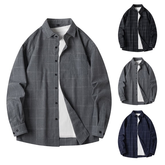 YFNNUP Men's Plaid Button Down Shirts Casual Business Dress Shirt Big and Tall Work Tshirt Regular Fit Long Sleeve Tee Shirt Gray XXXXXL